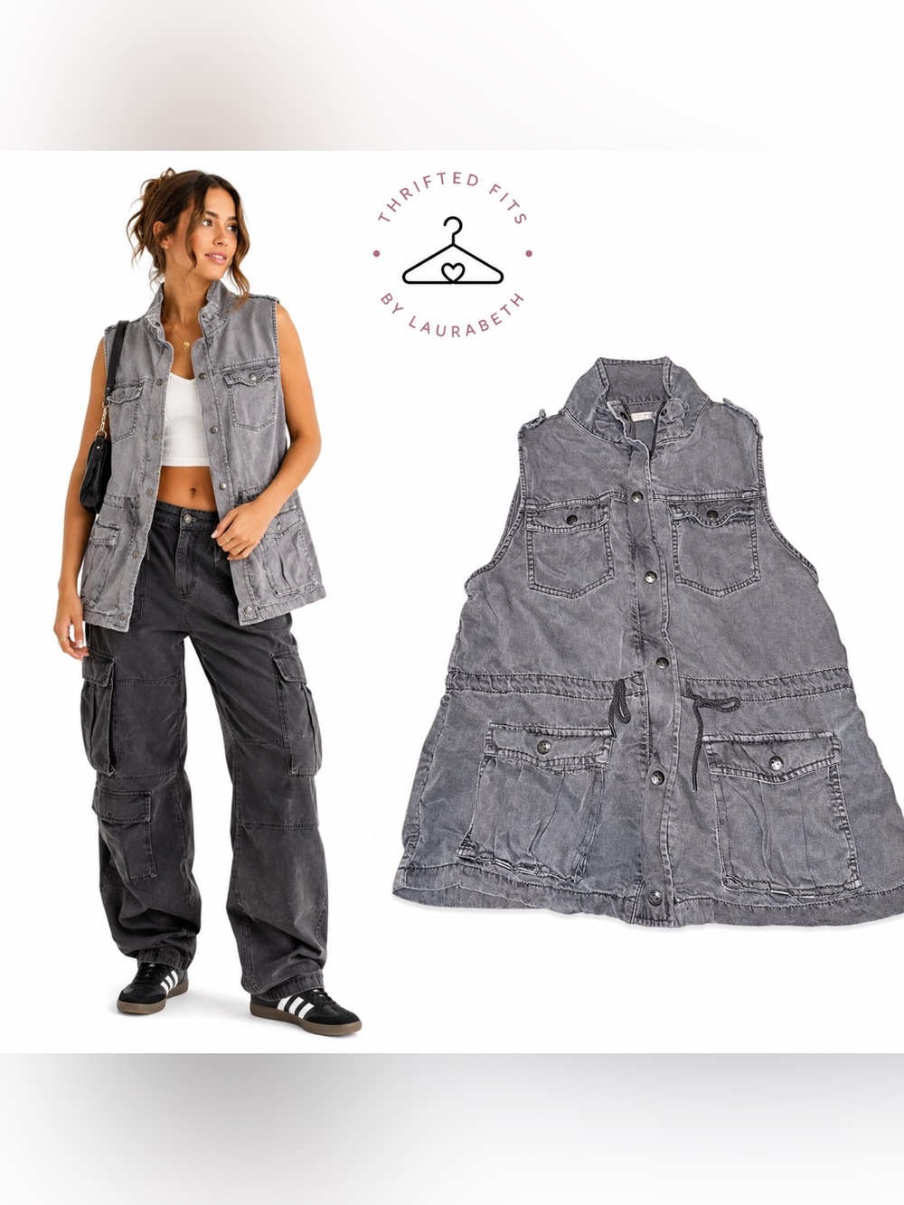 Max Jeans Light Gray Denim-Style Utility Vest